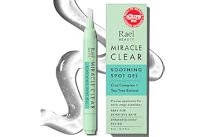 Rael Tratamiento para manchas de acné,Miracle Clear - Gel para acné, tratamiento de espinillas e imperfecciones, cuidado de la piel coreano, ácido succínico, árbol de té, cica(0.14 oz)