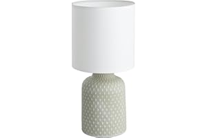 Eglo Bellariva Table lamp, 97774, Bedside lamp, Ceramic in Grey, Textile in White, Living Room lamp, lamp with Switch, E14 Socket