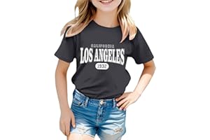 SOLU DAY8 T Shirt Manche Courte Enfant Fille 2-12 Ans Los Angeles Tee Shirt Ado Fille été a la Mode Mignon Pas Cher Chic Confortable Casual Sport Jogging Chemisier