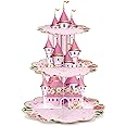 Zopeal 3 Tier Princess Birthday Cupcake Stand - Pink Castle Crown Carriage Dessert Tower for Girls Birthday Theme Baby Shower Party Decorations and Supplies
