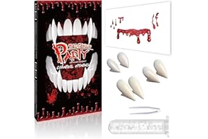 CYBIONE Vampire Teeth Adults Kids Fangs - Halloween Vampire Fangs Cosplay Accessories with Vampire Face Jewels, 3pcs Werewolf Fake Teeth Halloween Decorations for Cosplay Party Props Halloween Party Fangs