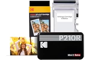 KODAK Mini 2 Retro Mobiler Fotodrucker für Smartphone, Mini Drucker mit Bluetooth, 54×86mm, 38 Blat Bundle Schwarz