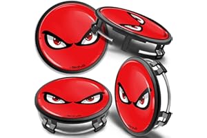 SkinoEu 4 x 75mm Coprimozzo Copricerchi Tappi Ruota Cerchi Lega Ricambio Compatibili per Mercedes Benz 6470207 / B66470200 Nero Rosso No Fear Occhi CM 9