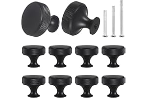 sdhiiolp 10 Pcs Cabinet Knobs Matte Black Metal Round Knurled Wardrobe Knobs Door Kitchen Hardware Cupboard Knobs with Screws Handles for Drawer Dresser, Cupboard and Wardrobe