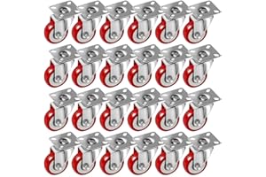 FACTORDUTY 24 Pack 50mm Up to 100KG Heavy Duty Polyurethane Castor Wheels No Brake, Rubber Base with Top Plate & Bearing 2 Inch Caster Wheels for DIY, Furniture Trolley Wheels