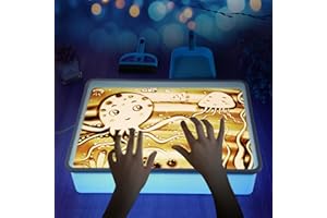 AtMini Sandmalerei Lichtkasten für Kinder mit 4 Packungen NatursandSand, Sandtablett Set für Kinder Sand Sensory Spielzeug ab 3 Jahr（blau）