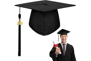 LUBOXIN Graduation Hat for Adults, Graduation Cap with 2025 Year Charm and Tassel, 2025 Academic Mortar Board for University High School Bachelor Graduation Party Decorations Adjustable - Black