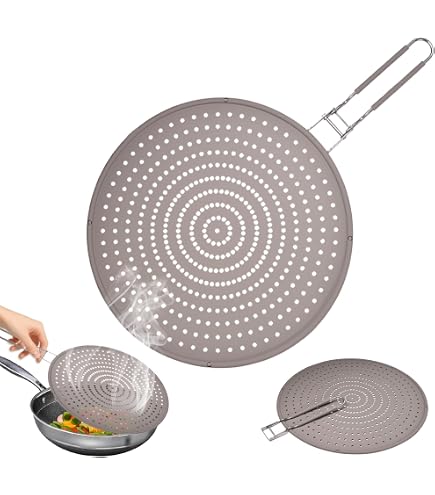 Paraspruzzi Per Padella Orion 29 Cm - Coperchio Protettivo Con Filtro In Metallo E Manico Arancione - Anti Schizzi Per Friggere