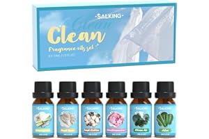 SALKING Faire le ménage Huiles Essentielles, 6x10ml Huile Essentielle Bio pour Diffuseurs, Humidificateurs, Massage, Citronnelle, coton frais, lin frais, savon aux fleurs de cerisier, air pur, aloès
