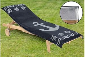 Delindo Lifestyle Serviette pour Bain de Soleil Ancre Anthracite XXL, Housse de Protection pour Chaise Longue de Jardin, de Plage, 100% Coton égyptien, 83x200 cm