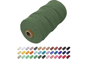 Uiopa Corda Macrame 2mm x 200m, Filo Macrame Natural Cordoncino Cotone Corda Colorata, Cordino per Borse Uncinetto, Arazzo da Parete, Cesto di Piante Appeso, Decorazioni Fai Da Te (Army Green)
