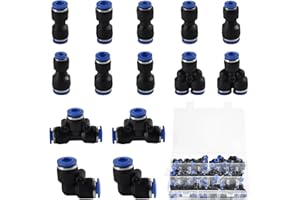 BEFUN Pneumatic Fittings, 46PCS 6mm Pneumatic Quick Push in Connect Air Tube Fitting Kit, 6mm Straight/Elbow/Tee/Splitter Connector and 4-6,4-8,6-8mm Reducing Connector, Air Tool Accessories for Pipe Tube
