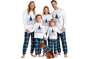 PUIMENTIUA Pijama Navidad Familia, Conjunto de Pijamas Navideños Juego para Familia, Camiseta de Manga Larga, Pantalones Largos, Conjunto de Pijamas Navideños para Papá, Mamá, Niños, Bebés, Perros, Gatos
