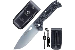 JEO-TEC Nº47 Coltello pieghevole da Sopravvivenza Caccia Pesca Outdoor Campeggio - Lama in acciaio inox MOVA - Custodia in pelle - Fatto a mano in Spagna