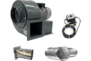 UZMAN Radialgebläse OB200M + 500 Watt Drehzahlregler mit Kabel, 4 eck-rund Flansch und Aluflexrohr, Saugventilator, Radialgebläse, Ventilator, Lüfter, Sauggebläse