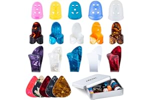 Olycism Guitar Picks Accessories with Pick Holder Varisized Silicone Fingers Picks Protectors & 0.46mm Picks 5 PCS Each & 10 PCS Guitar Thumb Finger Picks for Acoustic Electric Guitar Bass Ukulele