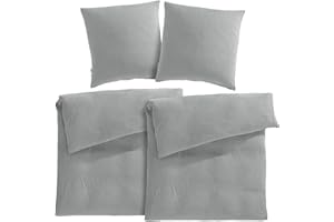 ‎PURE LABEL Pure Label Musselin Bettwäsche 135x200 4-teilig bestehend aus Bettbezug 135 x 200 cm 2er Set, Kissenbezug 80x80 cm 2er Set aus Baumwolle - Traumhaft kuschelige Bettwäsche-Sets in grau