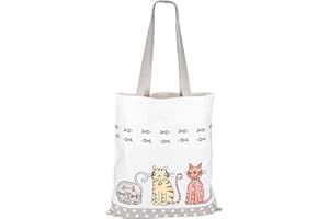 SPOTTED DOG GIFT COMPANY Płócienna torba na zakupy dla kobiet, torba na zakupy wielokrotnego użytku, gruba bawełniana torba na zakupy z długimi uchwytami, Składany z motywem kotów 38 x 42 cm
