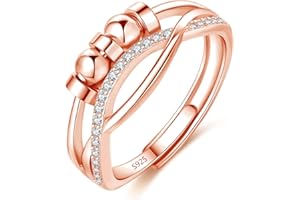 Cangall Silber Anxiety Rings, 925 Sterling Silber Damen Angst Rings, Offen Einstellbar Anti Stress Rings, Spinner Fidget Ring Dekompressionsringe, Unendlichkeit Achtsamkeitsring mit Perlen & Zirkonia