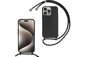 MBSLFY Silikon Handykette für iPhone 16 Pro Hülle mit Band, Silikon Necklace Handyhülle mit Abnehmbar Kordel zum Umhängen Stossfest Bumper Handy Schutzhülle für iPhone 16 Pro, Schwarz