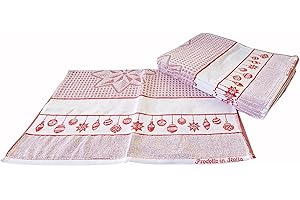 OM DOLCE CASA Strofinacci Canovacci Natale Set 6 Pezzi 100% Cotone Misura Cm 50x70 Tela Aida Ricamo Hobby Cucito Prodotto Italiano (Rosso Palle Natale)