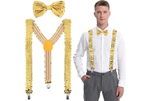 LQTSLFM Braces Glitter Set - 2 Pieces Sequin Braces with Bow Tie, Y Clip - Costume for Men and Women - New Year, Carnival, Performance