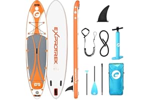 Exprotrek Stand Up Paddling Board, Inflatable SUP Board, Stand Up Paddle Board Set, 6 Inch Thick for with Paddle and Complete Accessories, 200 kg Max, Black/Blue