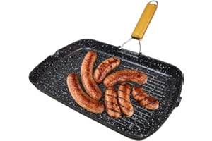 Sunrise - Bistecchiera Antiaderente Alluminio, Padelle Grill Anti Aderente, Adatta alla Lavastoviglie, Antiaderente 36 x 24 cm, Manico Pieghevole Salvaspazio, Bordo a Versare (Fondo Normale)