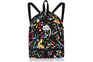 HAWEE Étanche Sac à Dos à Cordon Grand Sacs de Sport à Cordon de Serrage Sac à Dos Unisexe pour Femme Hommes Voyage Vie Quotidienne Plein Air Yoga Natation Plage, L, Griffonnage Multicolore
