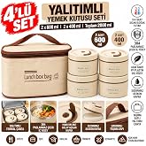 AEE&reg; 4'l&uuml; Termal &Ccedil;antalı Paslanmaz &Ccedil;elik Sefer Tası Seti, 2x400 ml + 2x600 ml, 2000 ml Toplam Kapasite, 304 &Ccedil;elik, Yalıtımlı 