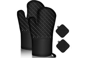 YOGINGO Lot de 4 Gants de Four, maniques 300°C & Silicone antidérapant Gants de Four Longs, Gants de Cuisine résistants à la Chaleur, Gants de Four pour Cuisine, Cuisson
