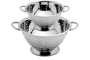 Menax - Set di 2 scolapasta da cucina con piedino - scolapiatti in acciaio inox per verdure e pasta - 18 e 24 centimetri