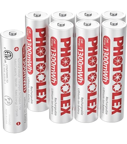 PHOTOOLEX AAA oplaadbare batterijen Lithium 8 Pack met oplader, 1300mWh 1.5V hogespanningsuitgang Li-ion Triple A batterijen, lage zelfontlading AAA batterij met snel opladen en opslaghoes