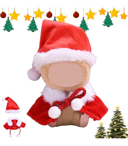 Set Vestiti per Bambola 17 cm, Grazioso Abbigliamento da Pupazzo di Neve con Copricapo da Babbo Natale e Sciarpa a Righe Rosse Verdi Elegante Costume di Peluche Accessori per l'Inverno Natale
