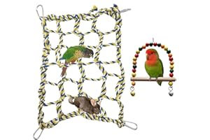 DKDDSSS 2 PCS Vogel Seil Kletternetz Set, Kleine Tier Gitter Hängematte, Hängendes Spielzeug, für Vogel, Papagei, Kleintier, Hamster, Eichhörnchen (9.8 * 13.7 Inch,4 Haken)