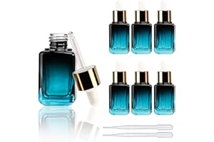 COSIDEA 6 frascos cuentagotas de vidrio cuadrado azul degradado vacío de 30 ml para botellas de aceite de esencia de suero