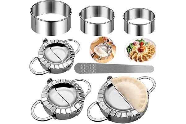 AIXIMA A015Dumpling Maker, 7 delar rostfritt stål dumpling, Ravioli pressskärare, Stampo per Ravioli Dumpling, kan användas för att göra läckra wontons