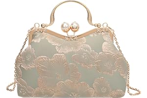 YYW Evening Clutch Bags for Women Floral Pearl Clutch Bag Bridal Bag Vintage Handbags Glitter Fashion Crossbody Bags for Wedding Party (Light Green)