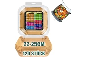 COLOZEE Backpapier für Heißluftfritteuse Quadratisch, 25cm Backpapier Airfryer Luftfritteuse Pergamentpapier 120 Stück, Antihaft-Einweg Pergamentpapier für Heißluftfritteuse, Ofen, Mikrowelle