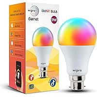 wipro 9-Watt B22 WiFi Smart LED Bulb with Music Sync (16 Million Colours + Warm White/Neutral White/White) (Compatible…