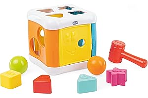 Chicco Cube à formes 2 en 1 , Cube d'Activité Bébé, Jeu de Tri des Formes avec 4 Formes Géométriques, 2 Balles et un Marteau, Cube Multi-Activités - Jeux Éducatif Enfants 10 Mois - 3 Ans