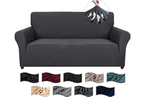 ‎CYCMACO CYCMACO High Stretch Sofa Überzug 2 Sitzer, Sofabezug rutschfest, Couch Bezug Elastischer, Jacquard Sofahusse Mit Armlehnen, Universal Sofa Covers, Couchüberzug Waschbare, Dunkelgrau