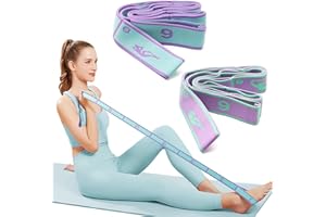 Gemtte Lot de 2 sangles de yoga, bande d'étirement avec 8 boucles, bande élastique de fitness, bande d'étirement de yoga, idéale pour pilates, danse, gymnastique, étirement efficace et entraînement de