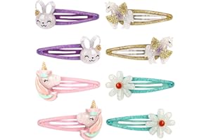 MAEOETTY Toddler Girls Glitter Unicorn Snap Clips,Lovely Rabbit Hair Clip for Kids Cute Flower Metal Snap Hair Pins-Flower