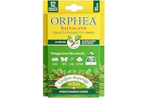 Orphea Salvalana Foglietti Per Cassetti E Armadi, Protegge Lana E Vestiti Tutta La Stagione, Profumo Di Cedro, 12 Foglietti Emanatori