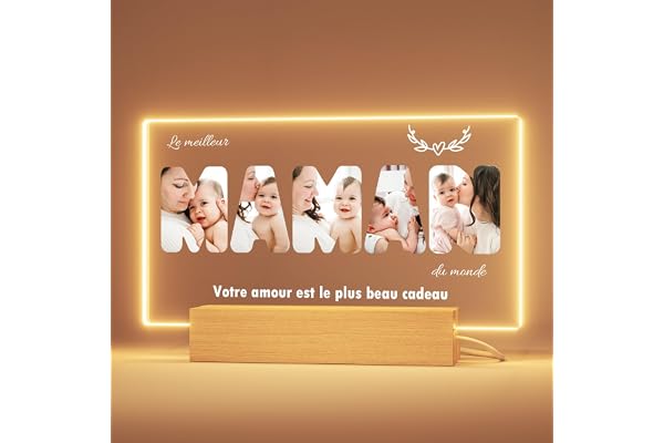 Greatminer Cadeau Personnalisé Photographies Maman - Cadeau Fete des Meres, Cadeau Anniversaire Maman, Base Lumineuse en Option