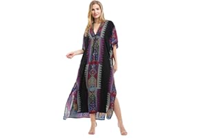 Tyidalin Kaftan Vestido Maxi Largo Playa Mujer Boho Verano Estampado Camisolas y Pareos Bohemio Kimono Túnica