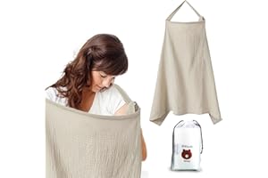 MATSIZEN Pañuelo Lactancia Materna Pañuelo de Lactancia para Viajes Lactancia Cubierta Capa de Lactancia con Correas Ajustables Proteger la Privacidad Viene con 1 Bolsa de Almacenamiento(Marrón Claro)