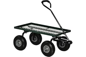Outsunny Chariot de Transport Jardin remorque à Main charrette à Bras 4 Roues 98L x 45l x 85H cm Charge Max. 150 Kg métal Vert