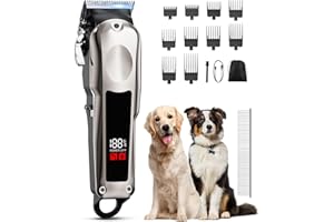 FISHOAKY Dog Clippers for Grooming Professional for Thick Heavy Coats/Low Noise Cordless Pet Shaver for Dogs Grooming Kit, Razors Pet Hair Shears LED Display, Pet Hair Trimmer for Dogs Cats
